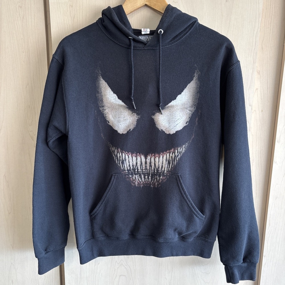Venom Hoodie Mens Small Black Marvel Jerzees Pullover Sweatshirt Villain Mask‎